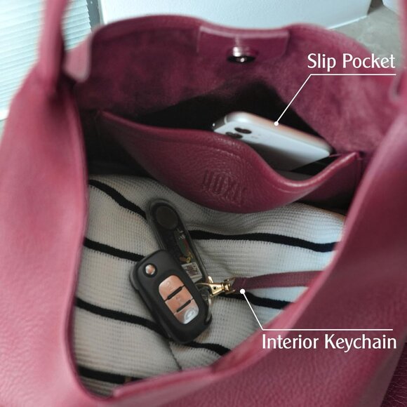 Women Dark Red Imported Polyester Leather Hobo Soft Vegan Shoulder Tote Bags - Picture 6 of 6